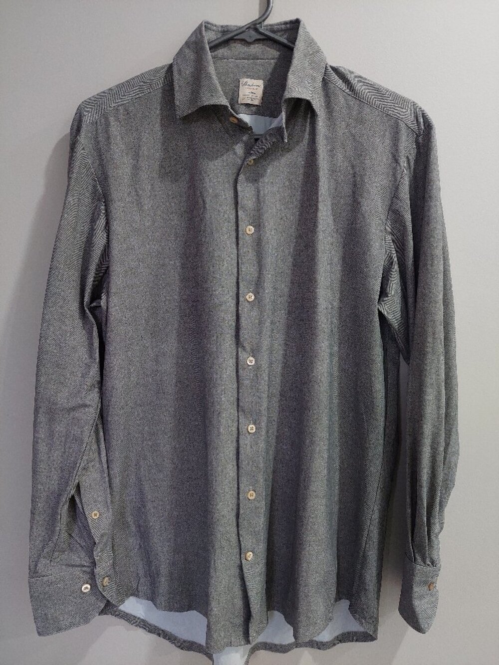 Stenströms Men's Size M Fitted Body Herringbone Brushed Shirt Gray